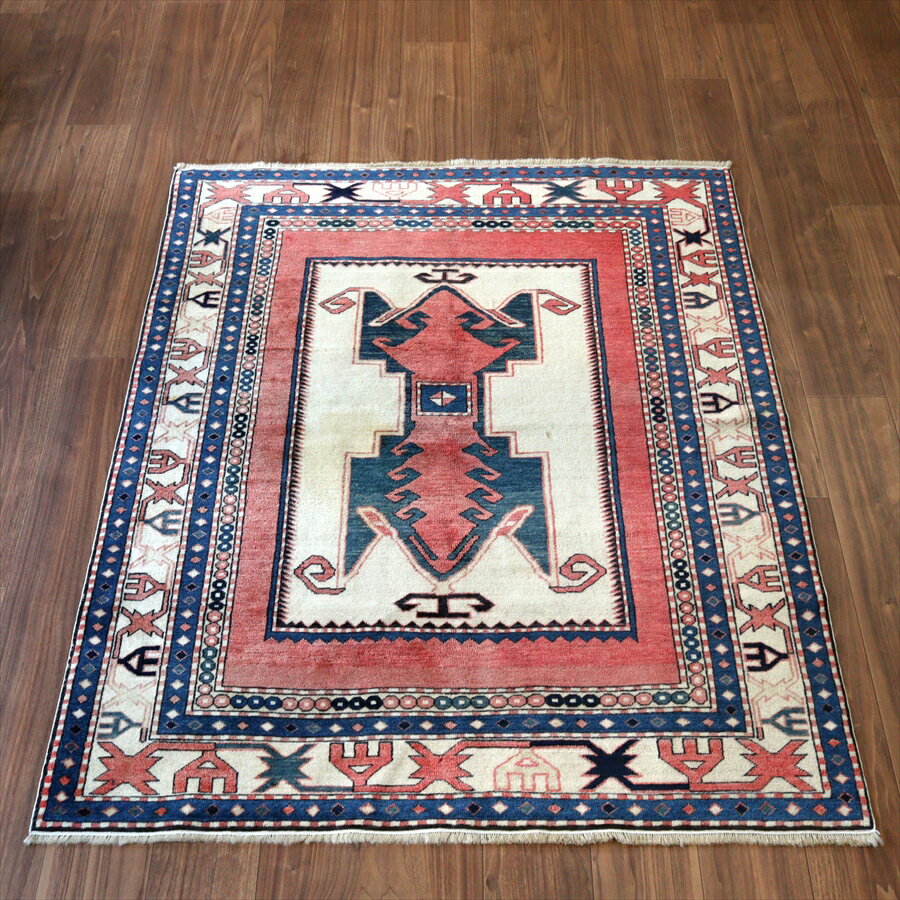 Rakuten - 【15%OFFクーポン対象】オールドラグ シルヴァン 150×120cm 手織り絨毯 幾何学モチーフ