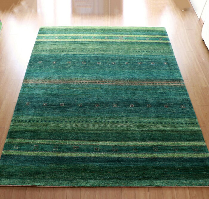 ギャッベ　ロリアタシュ　最上級の細かな織り325×247cm 深いグリーンのストライプ(gh28029)