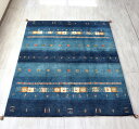 【15%OFFクーポン対象品】GABBEH ギャッベ　カシュカイ族手織りラグ248x198cm ブルー　カラフルタイル