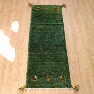 ギャッベ 細長ランナー 121×42cm カシュカイ族の手織りラグ グリーン