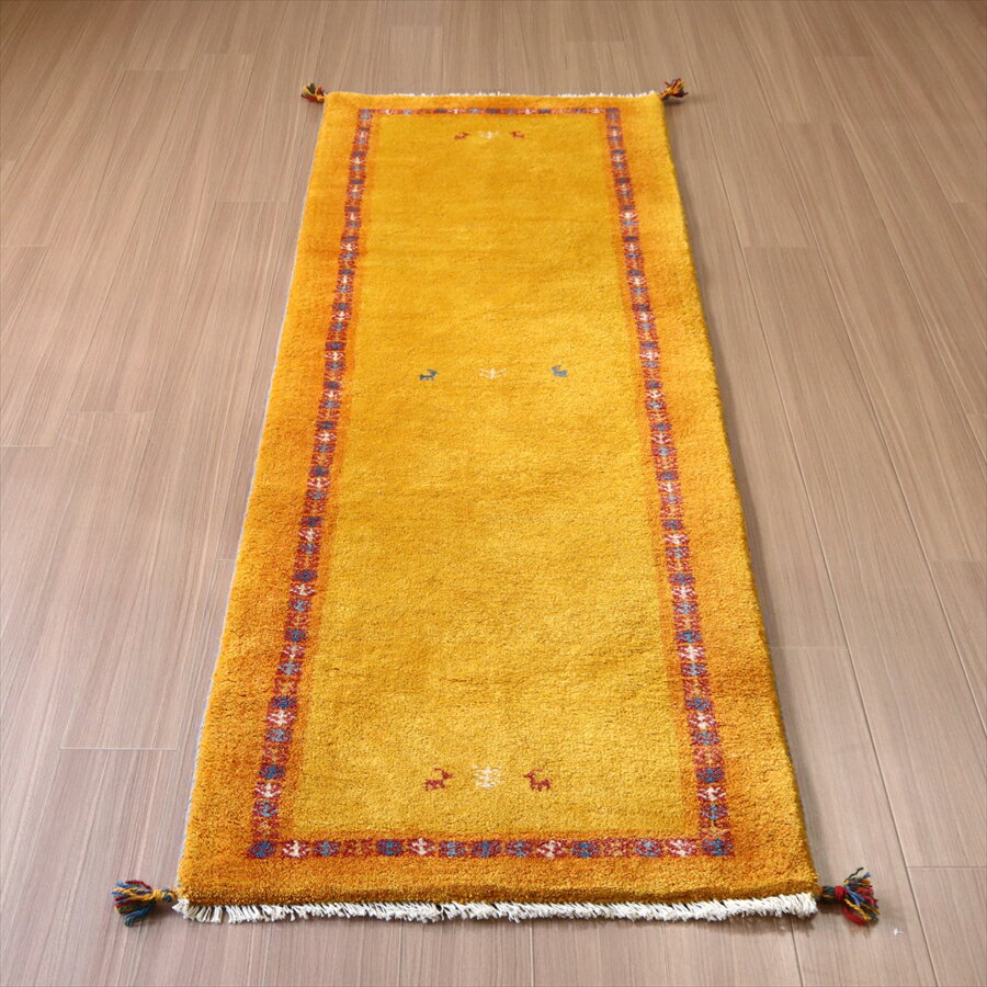 細長　ギャッベ　イラン産手織り 240×80cm オレンジのツートーン
