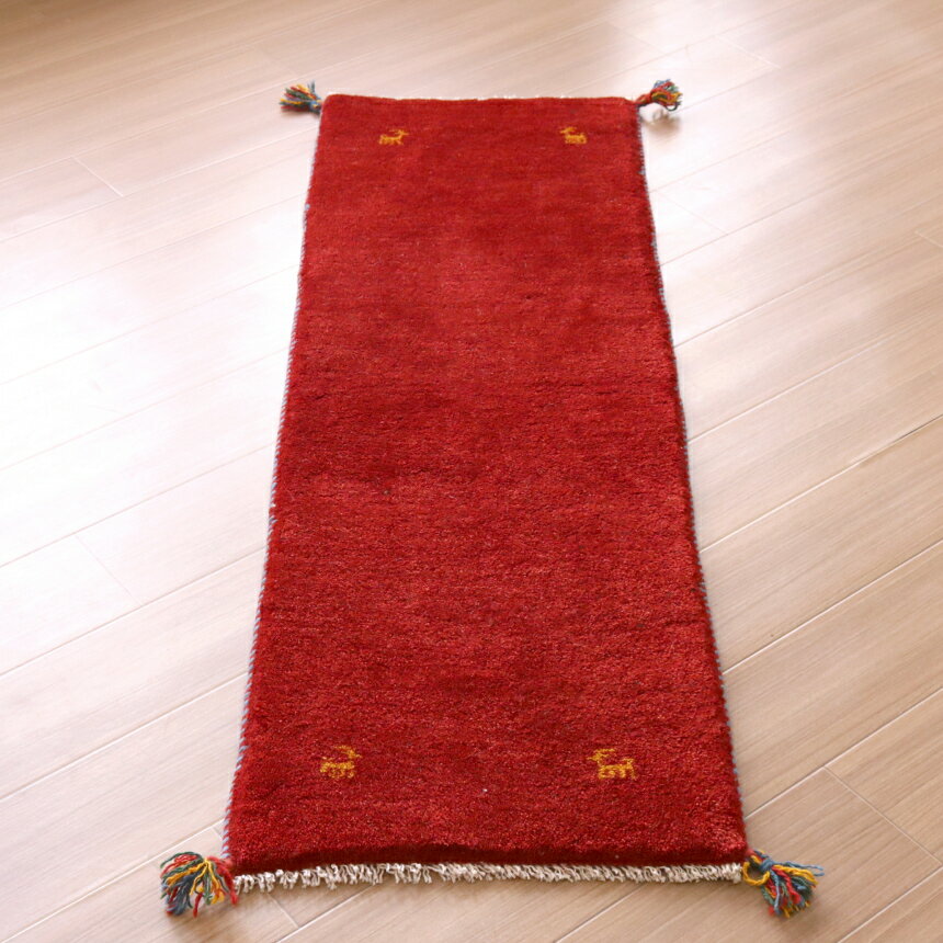 4.5帖用（261 cm×261 cm） - 【15%OFFクーポン対象】ギャベ　イラン産手織りラグ 145×50cm レッド 細長いランナーサイズ