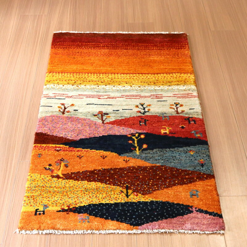 Rakuten - 【15%OFFクーポン対象】ギャッベ ノマド 手織りラグ イラン 141×71cm 風景のギャッベ　ランドスケープ