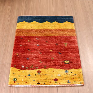 【15%OFFクーポン対象品】ギャッベ バナフシェ イラン産手織りラグ 82×56cm 風景のギャッベ 夕陽に染まる平原