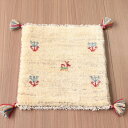 【15%OFFクーポン対象品】ギャッベ イラン産 手織りラグ 40×37cm座布団サイズ ナチュラルアイボリー 動物と生命の樹(3)