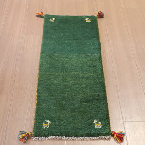 【15%OFFクーポン対象品】ギャッベ イラン産 手織り 117×40cm 細長ランナー 無地 シンプル