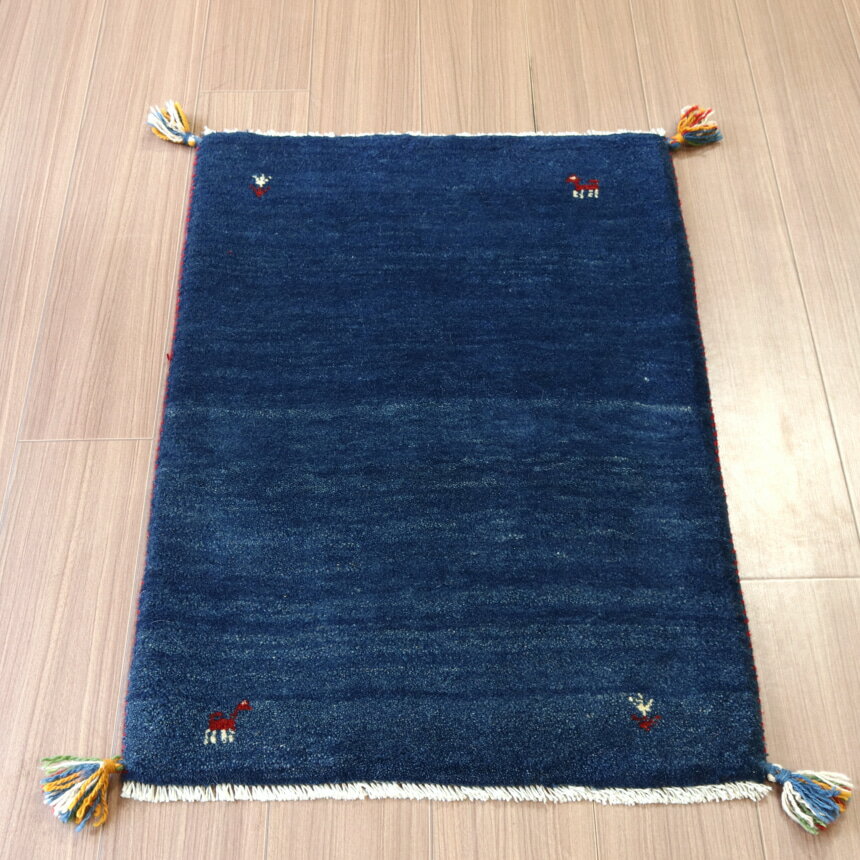 Gabbeh - ギャッベ イラン産手織り 92×62cm ネイビーブルー　紺　玄関マット