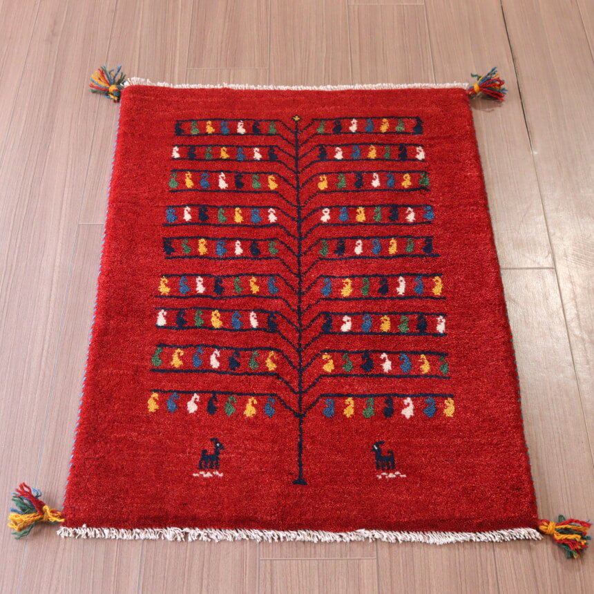Rakuten - 【15%OFFクーポン対象】ギャッベ 手織り イラン産 90×63cm 生命の木 レッド
