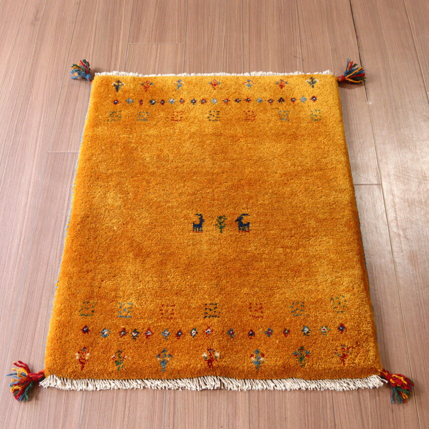 Gabbeh - 【15%OFFクーポン対象】ギャッベ 手織り イラン産 84×64cm 玄関マット イエロー
