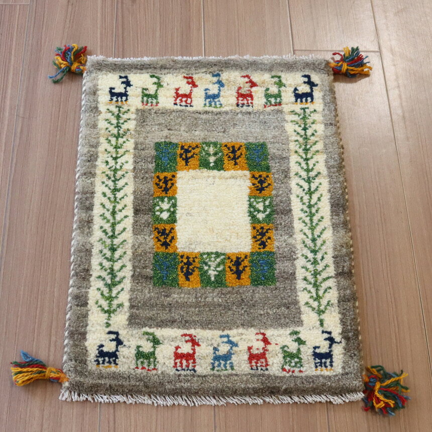 Rakuten - ギャッベ イランの手織りラグ GABBEH 57×41cm グレー