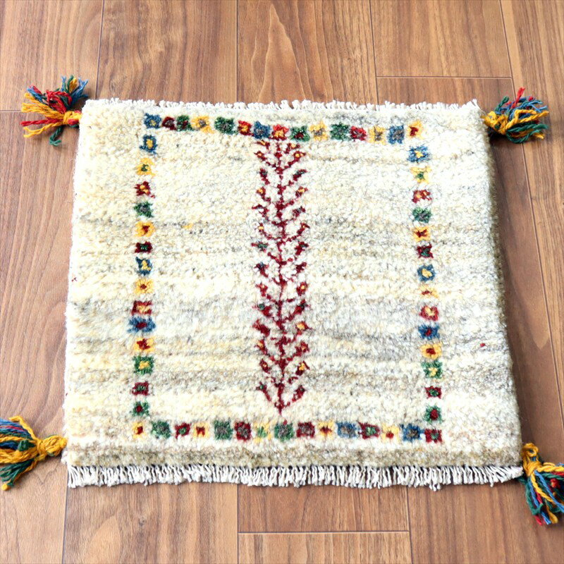 4帖用（176 cm×352 cm） - 【15%OFFクーポン対象】ギャッベ イラン産手織り 座布団サイズ 40×42cm ナチュラルアイボリー 連なる生命の樹