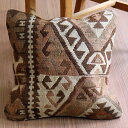 【15%OFFクーポン対象品】オールドキリム クッションカバー 40×39cm シックなやさしいブラウン・幾何学モチーフ Old Kilim Cushion