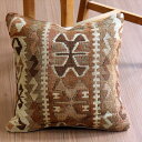 【15%OFFクーポン対象品】オールドキリム クッションカバー 41×40cm シックなやさしいブラウン・幾何学モチーフ Old Kilim Cushion