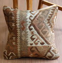 【15%OFFクーポン対象品】オールドキリム クッションカバー 41×40cm シックなやさしいブラウン・幾何学モチーフ Old Kilim Cushion