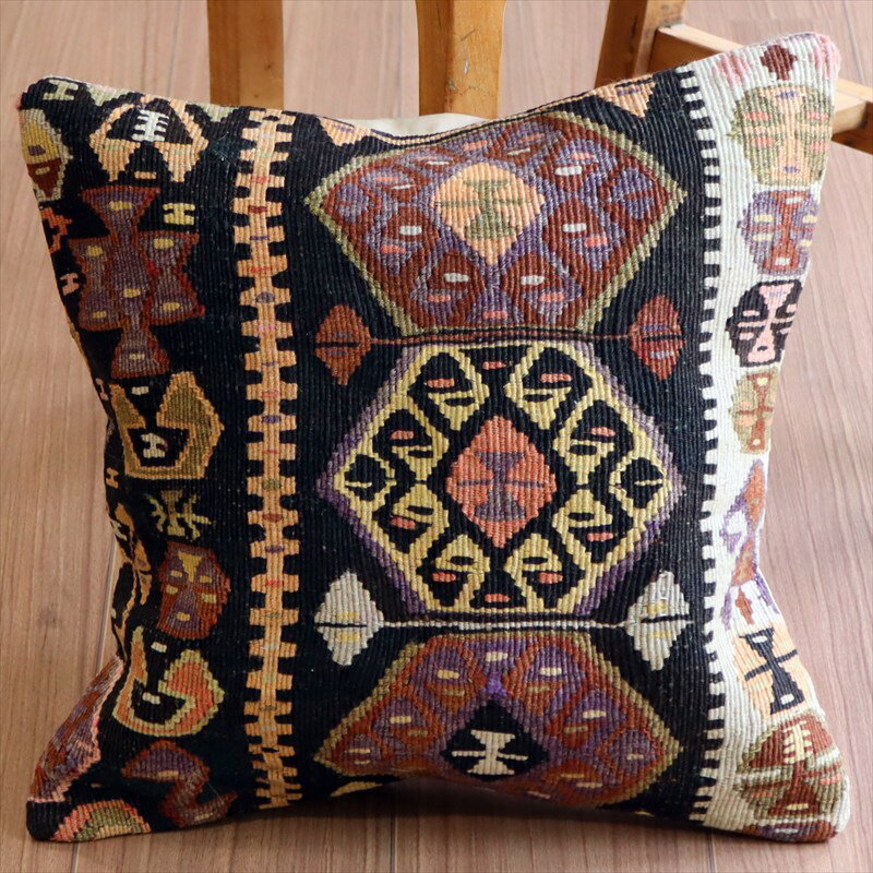 【15%OFFクーポン対象】オールドキリム クッションカバー 40×39cm カルス・細かな幾何学モチーフ Old Kilim Cushion