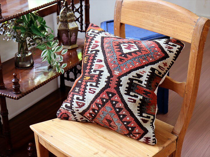 オールドキリム クッションカバー 40×40cm カルス・幾何学モチーフ Old Kilim Cushion [2]