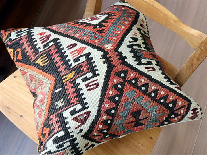 オールドキリム クッションカバー 40×40cm カルス・幾何学モチーフ Old Kilim Cushion [3]