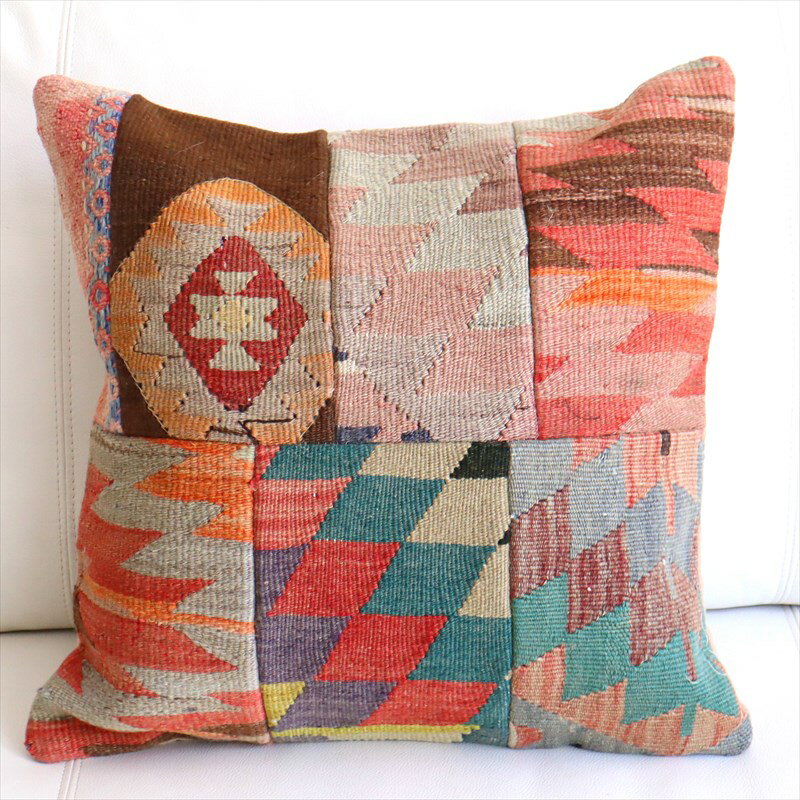 【15%OFFクーポン対象】オールドキリムクッションカバー 44×44cm パッチワーク Old Kilim Cushion