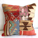 【15%OFFクーポン対象品】オールドキリムクッションカバー 46×46cm パッチワーク Old Kilim Cushion