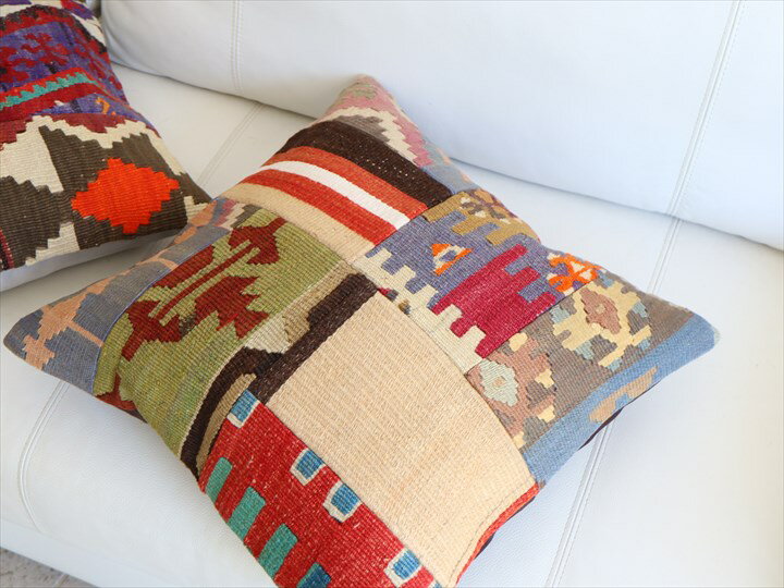 クッションカバー キリムパッチワーク 45×44cm Old Kilim Cushion [2]