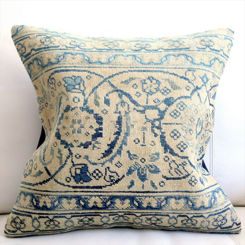 【15%OFFクーポン対象品】ヴィンテージ 絨毯クッション 45×45cm ブリーチしたアンティーク加工 Old Car..