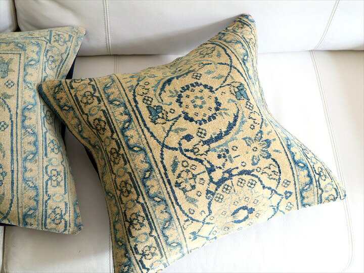 ヴィンテージ 絨毯クッション 45×43cm ブリーチしたアンティーク加工 Old Carpet Cushion [3]