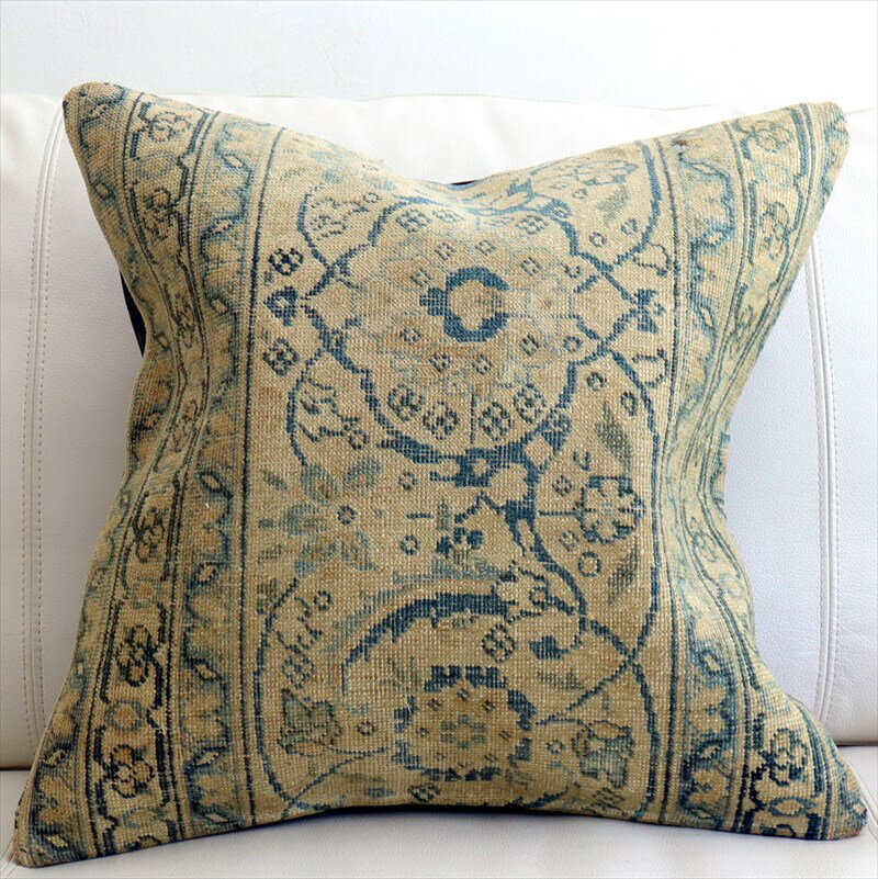 【15%OFFクーポン対象品】ヴィンテージ 絨毯クッション 45×45cm ブリーチしたアンティーク加工 Old Car..