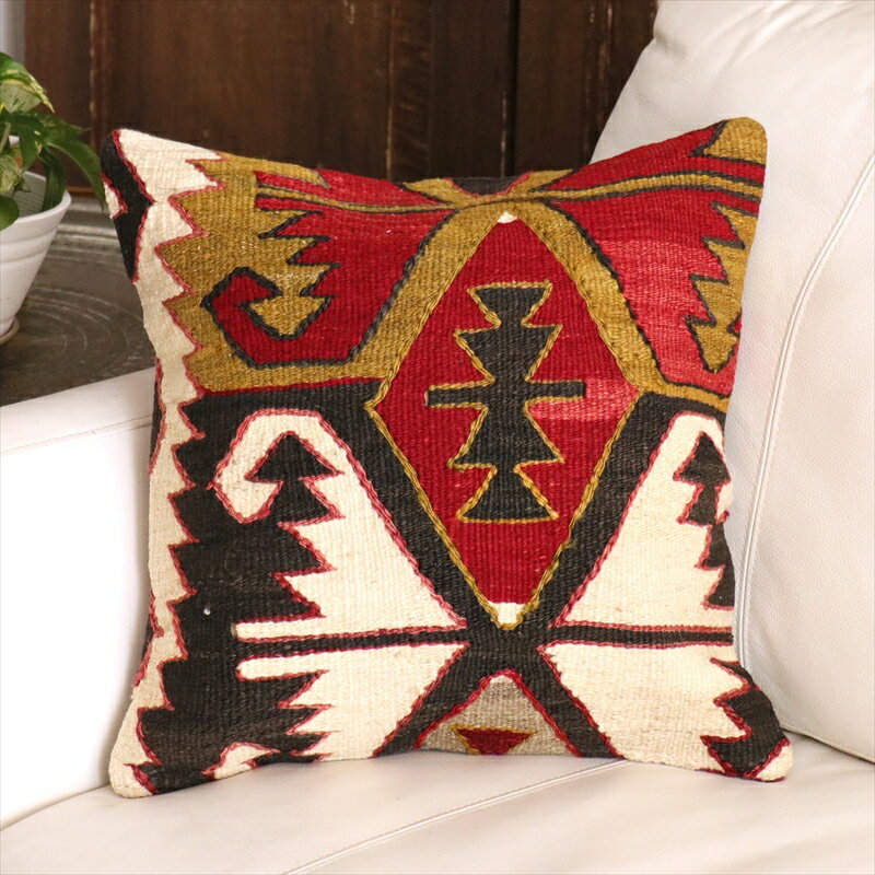 Rakuten - 【15%OFFクーポン対象】オールドキリム クッションカバー 40cm角 40×40cm コンヤ　鳥の羽モチーフ