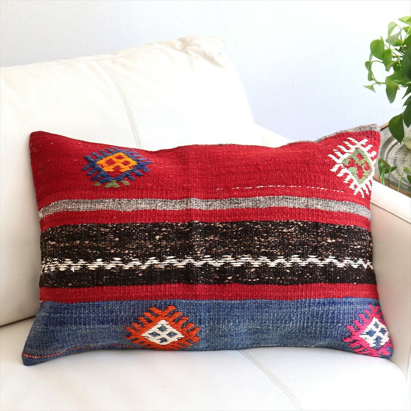 【15%OFFクーポン対象】オールドキリムクッションカバー 長方形サイズ 59×39cm ア...