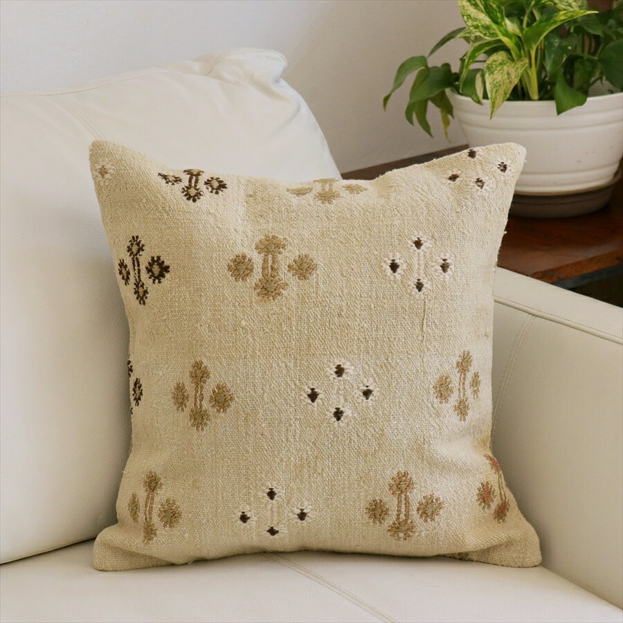 Rakuten - オールドキリムクッションカバー　40cm角サイズ40×39cmクリーム色　ジジム　Sivas Old Kilim