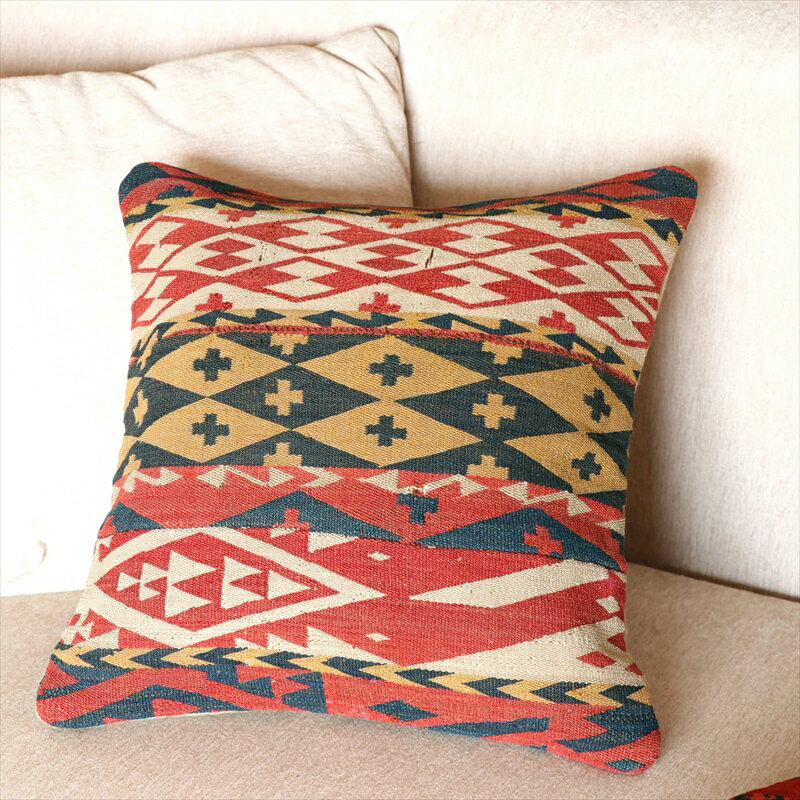 【15%OFFクーポン対象品】アンティークキリム・クッションカバー40cmグジェリ(ガジャリ)/ウズベキスタン