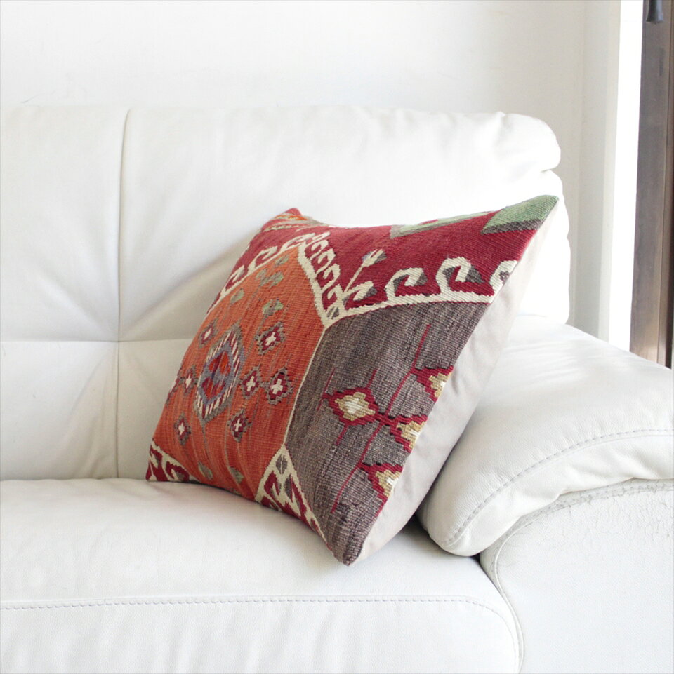 オールドキリムクッションカバー・長方形・枕型・ビッグピロー Old Turkish Kilim Cushion トルコのウール手織りキリム59×40cmドラゴンの白い爪 [3]