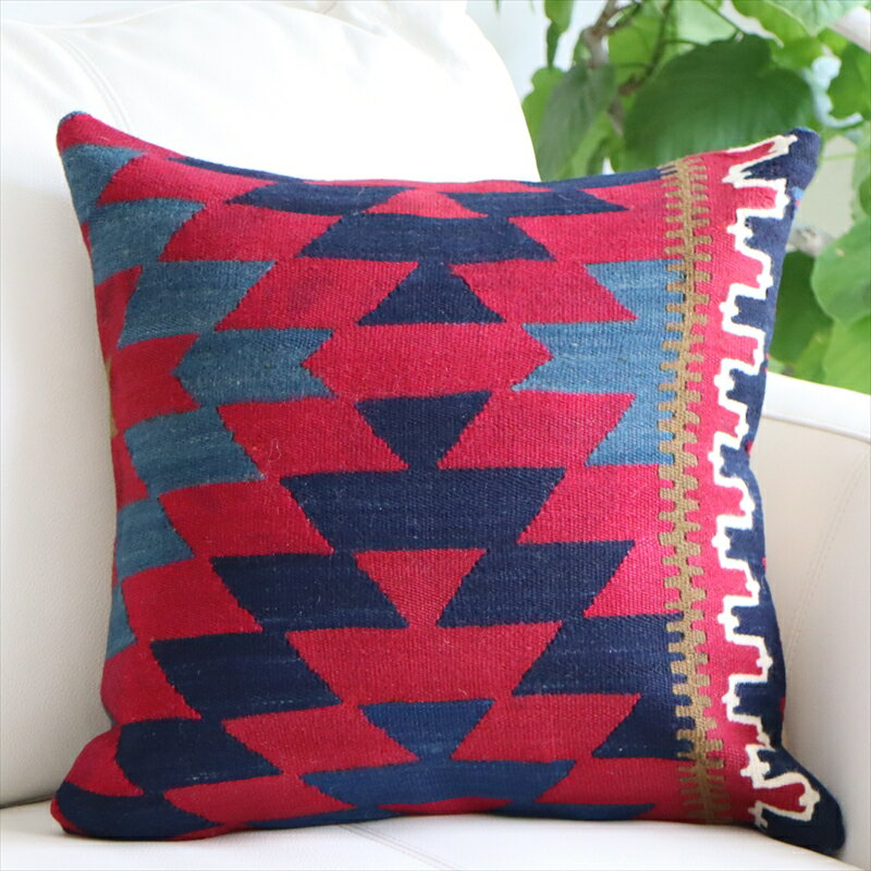 キリム kilim クッションカバー 40×40cm ブルー＆ピンク イーブルアイ（楽天・ガラタバザール（キリム＆ラグ））