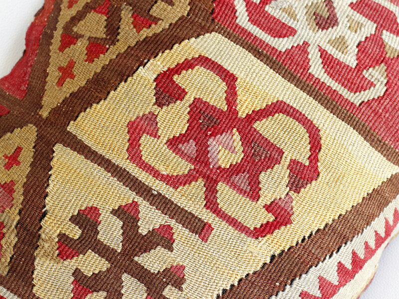 オールドキリムクッションカバー 長方形・枕型ビッグピロー Lumbar Pillow 59x39cm 六角形のサンドゥク [2]