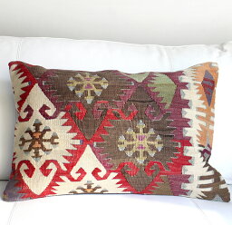 オールドキリムクッション・長方形ビッグピロー Turkish Old Kilim Cushion 60x39cm 赤のエリベリンデ