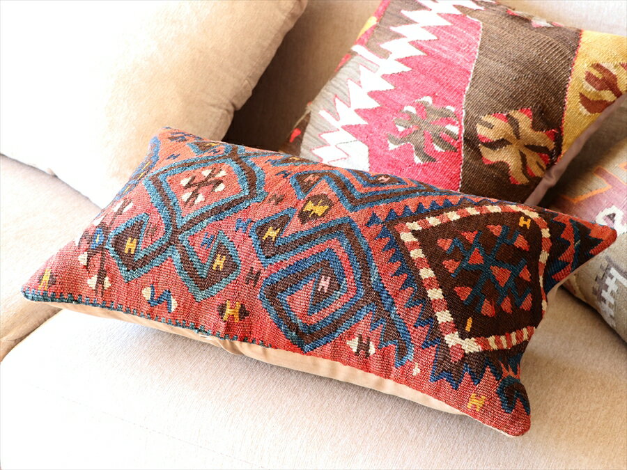 オールドキリムクッション・長方形 Turkish Old Kilim Cushion 51×32cm ハッキャリ