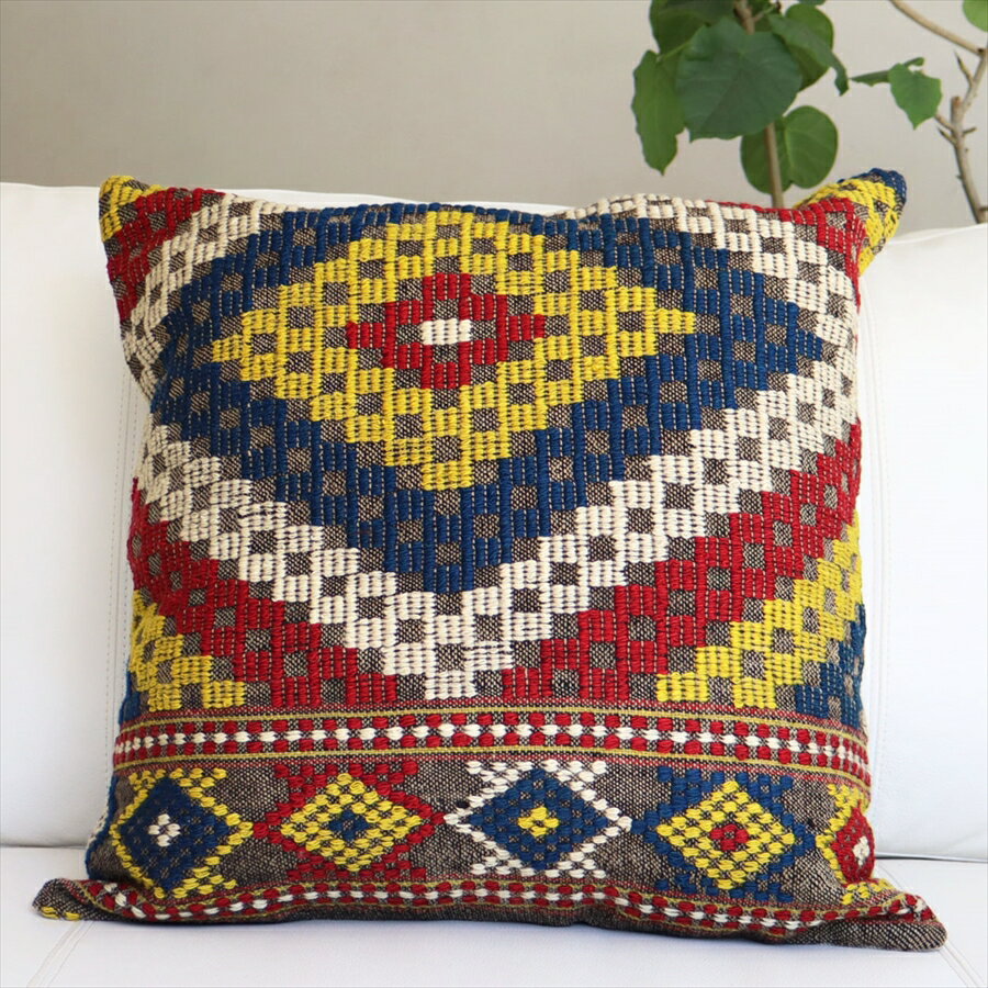 オールドキリムクッションカバー50cm角サイズ/Turkish Kilim Cushion バルケスィル(Balkesir)・ジジムのダイヤモチーフ