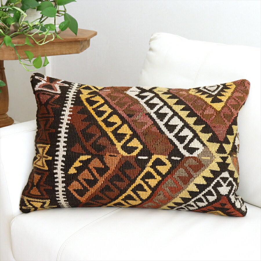 【15%OFFクーポン対象品】オールドキリムクッションカバー 60×40cmサイズ/Turkish Kilim Cushion カルス(Kars) 1