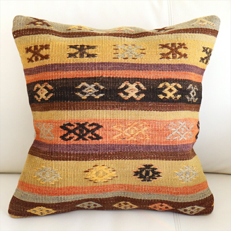 オールド キリムクッションカバー 40cmサイズ Turkish Kilim Cushion トルコキリム　コンヤ(Konya)ジジム・ボーダー