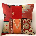 【15%OFFクーポン対象品】オールドキリムクッションカバー45cm Turkish Kilim Cushionトルコのウール手織りキリム パッチワーク