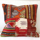 【15%OFFクーポン対象品】オールドキリムクッションカバー45cm Turkish Kilim Cushionトルコのウール手織りキリム パッチワーク