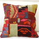 【15%OFFクーポン対象品】オールドキリムクッションカバー45cm Turkish Kilim Cushionトルコのウール手織りキリム パッチワーク