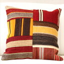【15%OFFクーポン対象品】オールドキリムクッションカバー45cm Turkish Kilim Cushionトルコのウール手織りキリム パッチワーク