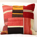 【15%OFFクーポン対象品】オールドキリムクッションカバー45cm Turkish Kilim Cushionトルコのウール手織りキリム パッチワーク