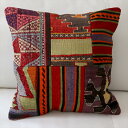 【15%OFFクーポン対象品】オールドキリムクッションカバー45cm・Turkish Kilim Cushion・トルコのウール手織りkilim パッチワーク