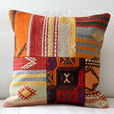 【15%OFFクーポン対象品】オールドキリムクッションカバー45cm・Turkish Kilim Cushion・トルコのウール手織りkilim パッチワーク