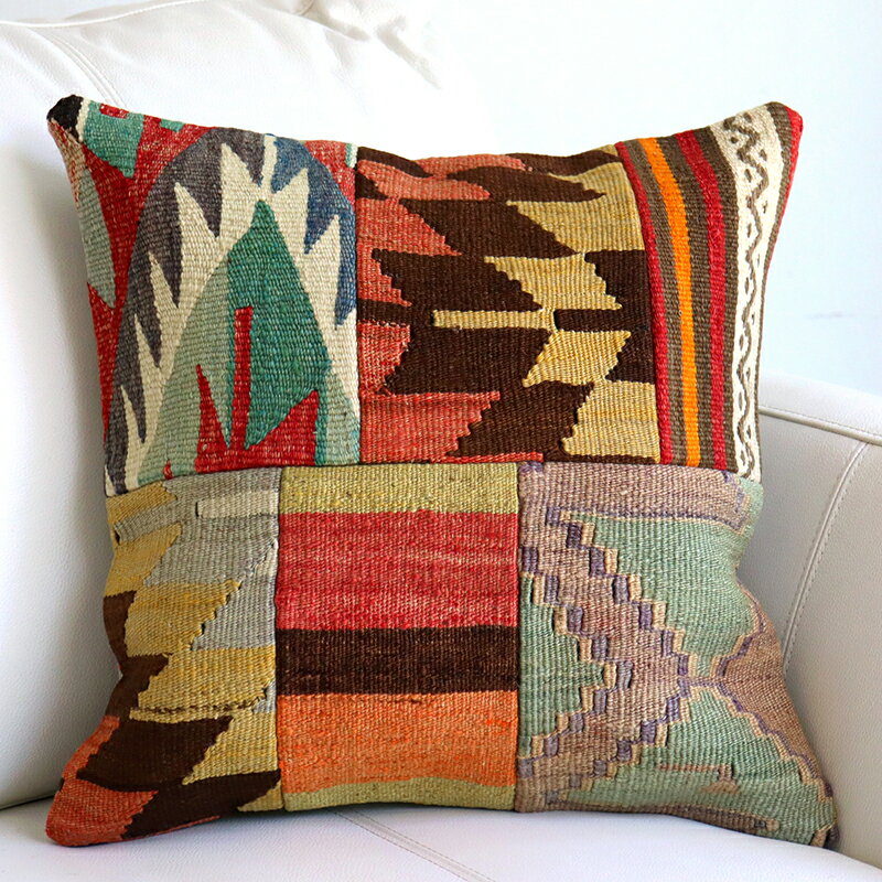 【15%OFFクーポン対象品】オールドキリムクッションカバー 40cm /Old Kilim Cushion パッチワーク トルコのウール手織りキリム