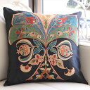 【15%OFFクーポン対象品】スザンニクッションカバー/Suzani47×46cmシルクの細かな刺繍 ブラック/花とザクロ