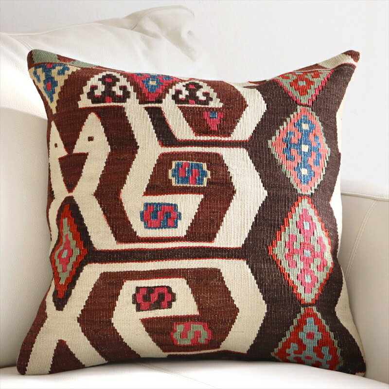 【15%OFFクーポン対象】キリムクッションカバー 40cm角 トルコ手織り アンティークキリムアイドゥン Aydin