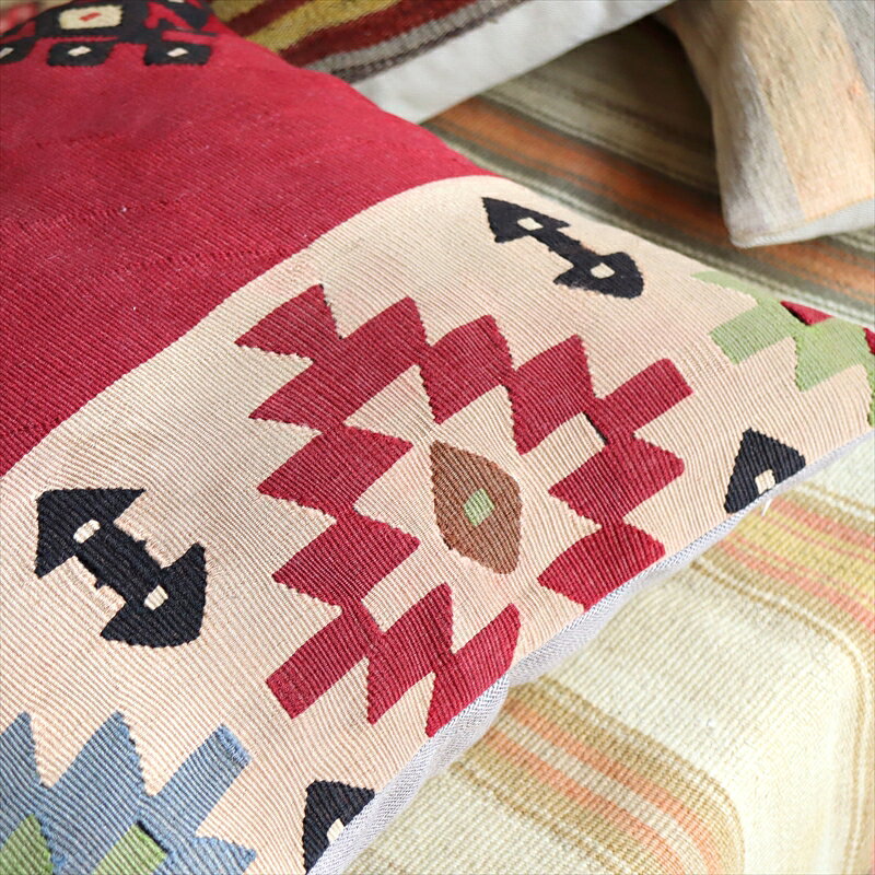 アンティークキリムクッションカバー50×50cmKilim Cushion シャルキョイ・レッド/ベージュ [2]